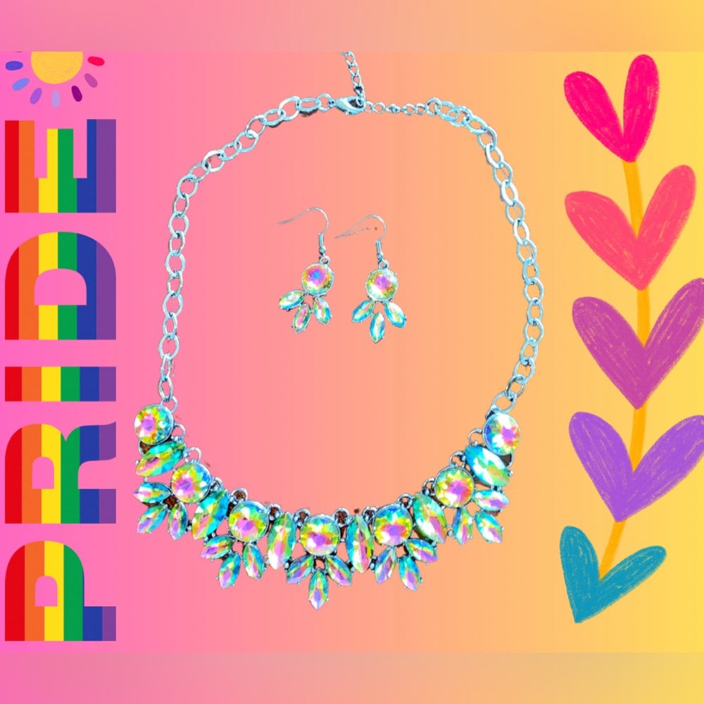 Rainbow Necklace and Earrings Set-Love Wins Pride Month
